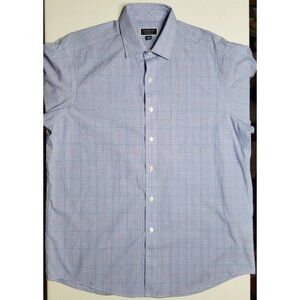 Club Room Performance Long Sleeve Button Up Blue Check Casual Shirt Men's 16.5